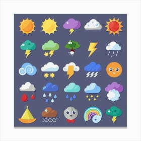 Set Of Colorful Flat Weather Icons Canvas Print