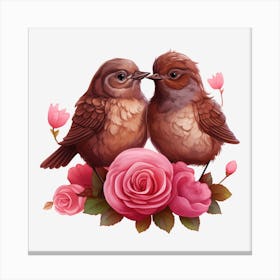 Two Birds With Roses Canvas Print