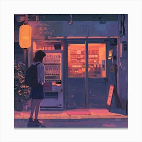 Girl In Front Of A Vending Machine Canvas Print