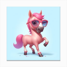 Cute Pink Horse With Sunglasses Canvas Print