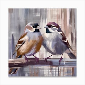 Firefly A Modern Illustration Of 2 Beautiful Sparrows Together In Neutral Colors Of Taupe, Gray, Tan (47) Canvas Print