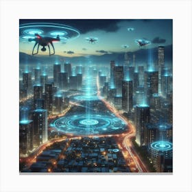 Drones Flying Over City Canvas Print