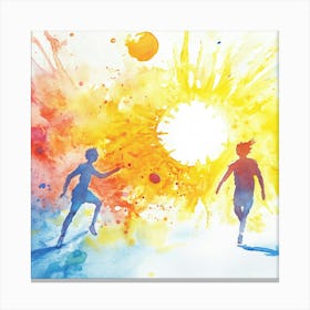 Watercolor Of Two People Running Canvas Print