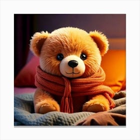 Firefly Cute, Little, Bear, Bed, Fluffy, Scarf, Close Up, Adorable, Cozy, Warm, Soft, Endearing, Cud (3) Canvas Print