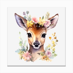 Deer With Flowers 2 Canvas Print