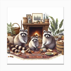 Raccoon Family Canvas Print