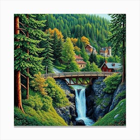 Waterfall In The Mountains Canvas Print