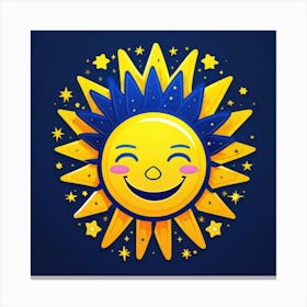 Lovely smiling sun on a blue gradient background 86 Canvas Print