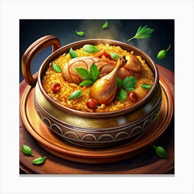 Chicken And Rice Dish In A Clay Pot Canvas Print