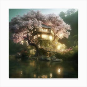 Cherry Blossom Tree House 1 Canvas Print