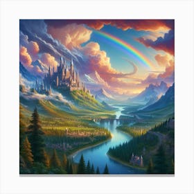 Rainbow Over A Castle Canvas Print