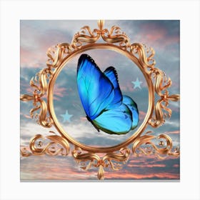 Mariposa Azul Dentro D Circulo Dorado Canvas Print