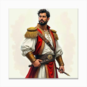 Spanish Man With A Proud Demeanor, Watercolor With Strong Strokes 1 Canvas Print