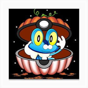 Froakie In Pumpkin Ball - Pokemon Halloween Canvas Print