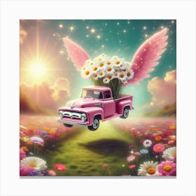 Pink Truck With Angel Wings Canvas Print