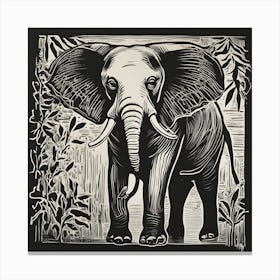 Elephant In The Jungle Linocut Canvas Print