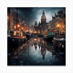 Amsterdam Reflections In Winter Canvas Print