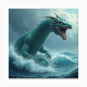 Giant Sea Serpent Emerging From Stormy Ocean Waves 1 Canvas Print