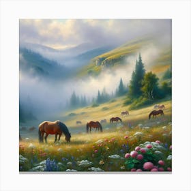 Wild Horses In The Meadow Canvas Print