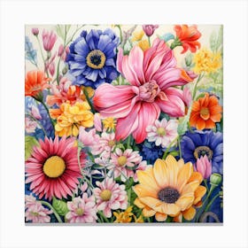 Watercolor Windflowers Garden 6 Canvas Print