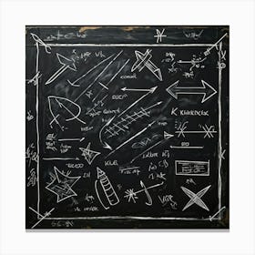 Black Chalk On A School Blackboard Capturing A Dynamic Blend Of Abstract Shapes And Realistic Objec (3) Canvas Print