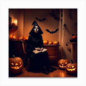 Witch Reading A Book Canvas Print
