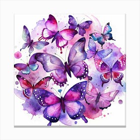 Watercolor Painting Of Purple Butterflies On A Watercolor Background Canvas Print