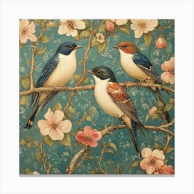 Three Birds On A Branch Art 9 Canvas Print