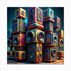 Stack Of Vintage Retro Speakers With A Futuristic Aesthetic Canvas Print