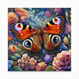 Colourful Butterfly Painting with Flowers I Canvas Print