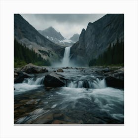 Waterfall In The Mountains Canvas Print