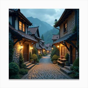 Charming Village With Cobblestone Streets And Lanterns 1 Canvas Print