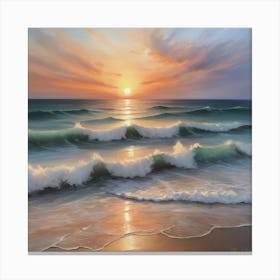 Sunset On The Beach Paintings Art Print 3 Canvas Print