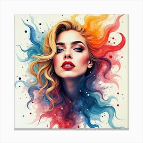 Lady Gaga In Watercolor Surrounded By Abstract, Swirling Patterns And Dynamic Colors 1 Canvas Print