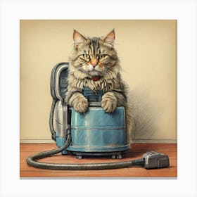 Cat With Vacuum Cleaner Canvas Print