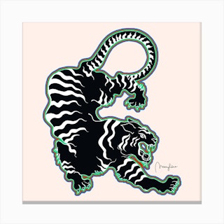 Black Tiger Outlined Square Canvas Print