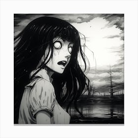 scared girl black and white manga Junji Ito style Canvas Print