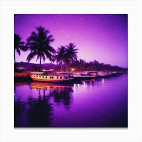 Purple Sky With Palm Trees and glow Canvas Print