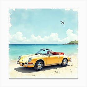 Exotic Car By A Calm Beach, Watercolor Painting 1 Canvas Print