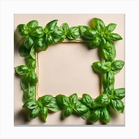 Frame Of Basil Leaves Canvas Print