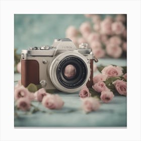 Vintage Camera With Flowers Canvas Print