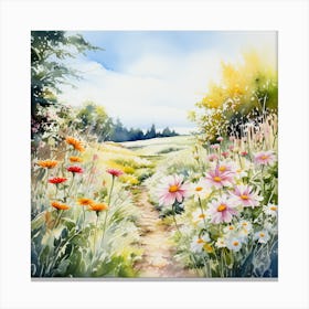 Watercolor Of A Path of Flowers  Canvas Print