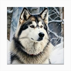 Husky Dog Design In The Snow Watercolor Trending On Artstation Sharp Focus Studio Photo Intrica (1) 1 Canvas Print