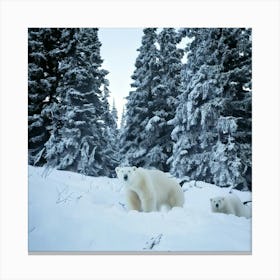 Firefly Bear, Mama, Cubs, Snow, Winter, Beautiful, Wildlife, Family, Nature, Forest, Snowy, Serene, (11) Canvas Print