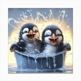 Penguins In A Tub Canvas Print