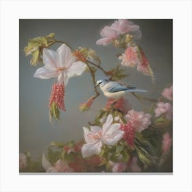 Bird Perched On A Cherry Blossom Canvas Print