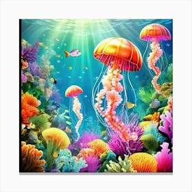 Jellyfish Under The Sea Canvas Print