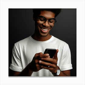 Young African American Man Using Smart Phone Canvas Print