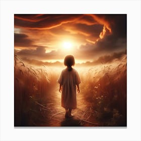 Little Girl In A Wheat Field Canvas Print