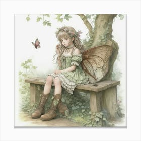 A Fairy Sitting On An Bench Canvas Print